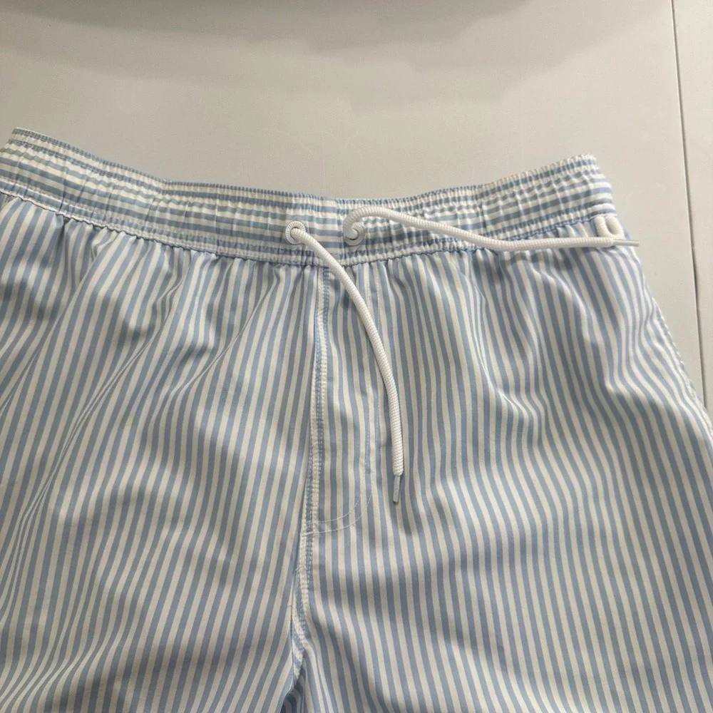 Manfinity Mens Blue White Striped Swim Trunks Mesh Lined Board Shorts Size M